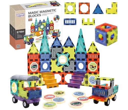 WOOPIE Klocki Magnetyczne 3D Zestaw Zamek Pojazdy 71el.