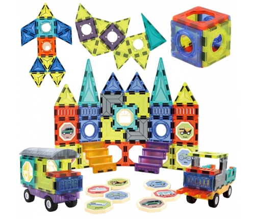 WOOPIE Klocki Magnetyczne 3D Zestaw Zamek Pojazdy 71el.
