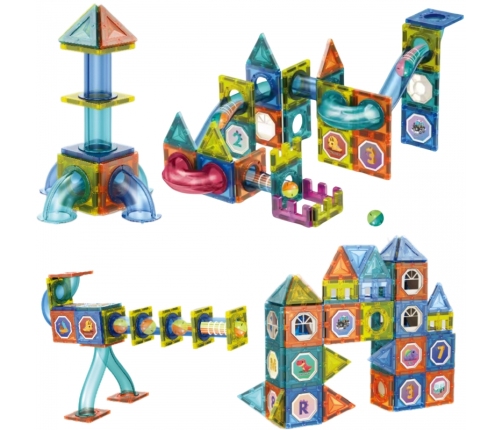 WOOPIE Klocki Magnetyczne Konstrukcyjne 3D Zestaw Edukacyjny Tor Kulkowy 42 el.