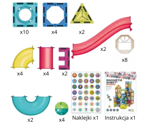WOOPIE Klocki Magnetyczne Konstrukcyjne 3D Zestaw Edukacyjny Tor Kulkowy 42 el.