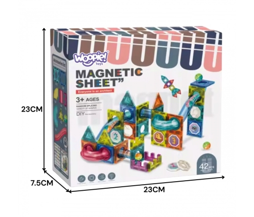 WOOPIE Klocki Magnetyczne Konstrukcyjne 3D Zestaw Edukacyjny Tor Kulkowy 42 el.