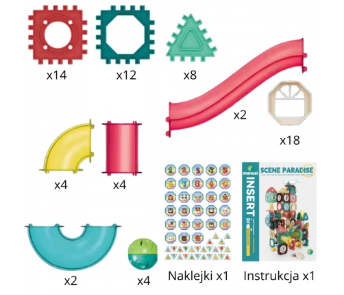 WOOPIE Klocki Magnetyczne Konstrukcyjne 3D Zestaw Edukacyjny Tor Kulkowy 68el.