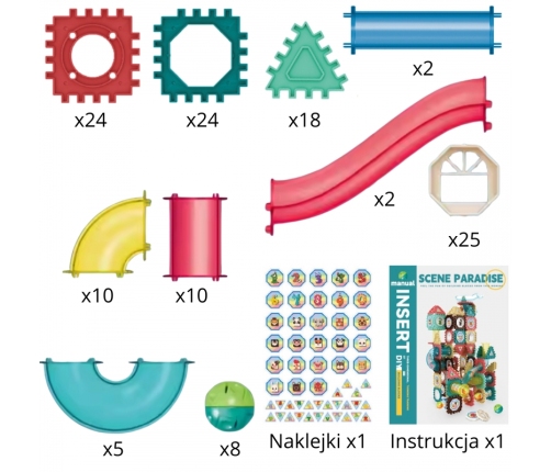 WOOPIE Klocki Magnetyczne Konstrukcyjne 3D Zestaw Edukacyjny Tor Kulkowy 128el.