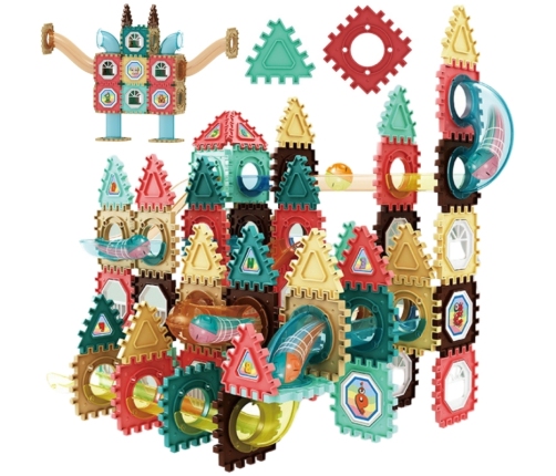 WOOPIE Klocki Magnetyczne Konstrukcyjne 3D Zestaw Edukacyjny Tor Kulkowy 128el.