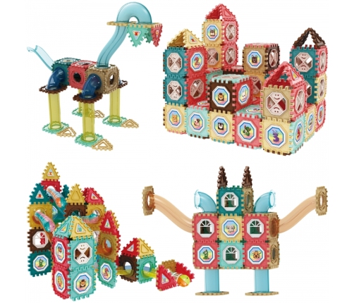 WOOPIE Klocki Magnetyczne Konstrukcyjne 3D Zestaw Edukacyjny Tor Kulkowy 128el.