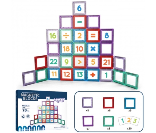 WOOPIE Przestrzenne Klocki Magnetyczne Nauka Liczb 70 Elementów