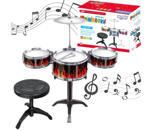 WOOPIE Perkusja Edukacyjna dla Dzieci 3 Bębny 1 Talerz + Taboret