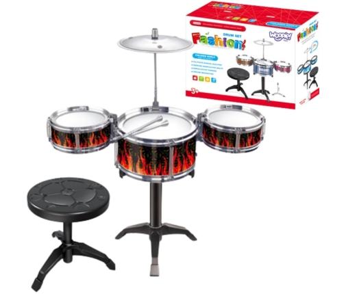 WOOPIE Perkusja Edukacyjna dla Dzieci 3 Bębny 1 Talerz + Taboret