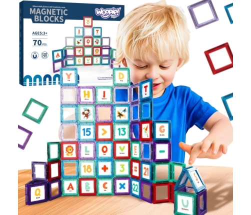 WOOPIE Przestrzenne Klocki Magnetyczne Nauka Liter 70 Elementów