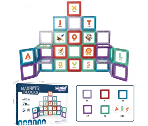 WOOPIE Przestrzenne Klocki Magnetyczne Nauka Liter 70 Elementów