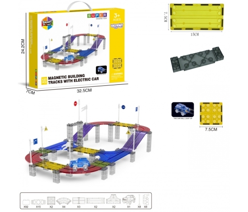 WOOPIE Magnetyczny Tor Samochodowy Wyścigowy + Autko 137 El.