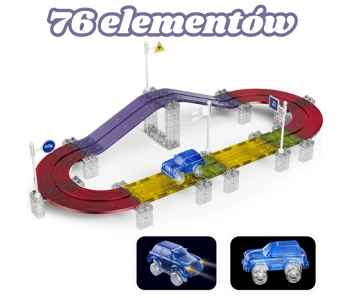 WOOPIE Magnetyczny Tor Samochodowy Wyścigowy + Autko 76 el.