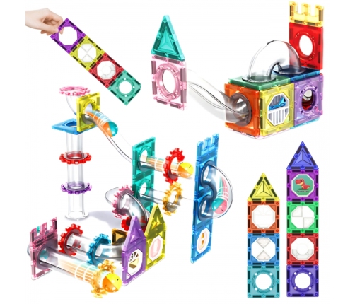 WOOPIE Klocki Magnetyczne Konstrukcyjne 3D Zestaw Edukacyjny Tor Kulkowy 126el.el.