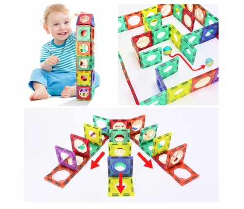 WOOPIE Klocki Magnetyczne Konstrukcyjne 3D Zestaw Edukacyjny Tor Kulkowy 126el.el.