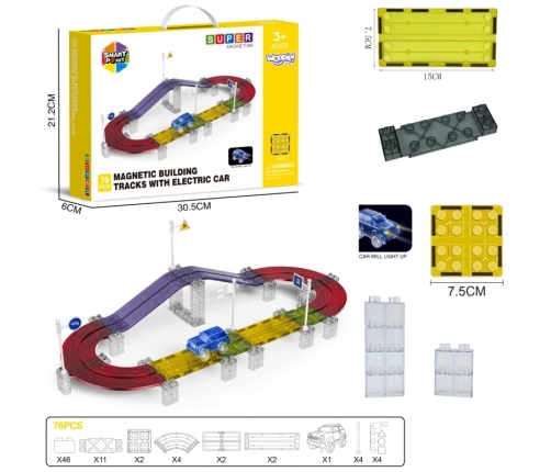 WOOPIE Magnetyczny Tor Samochodowy Wyścigowy + Autko 76 el.