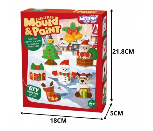 WOOPIE Zestaw Kreatywny z Farbami DIY Zrób Odlewy Gipsowe Figurki i Pomaluj - Zestaw Świąteczny