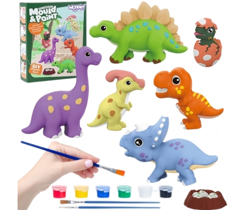 WOOPIE Zestaw Kreatywny z Farbami DIY Zrób Odlewy Gipsowe Figurki i Pomaluj - Zestaw Dinozaury