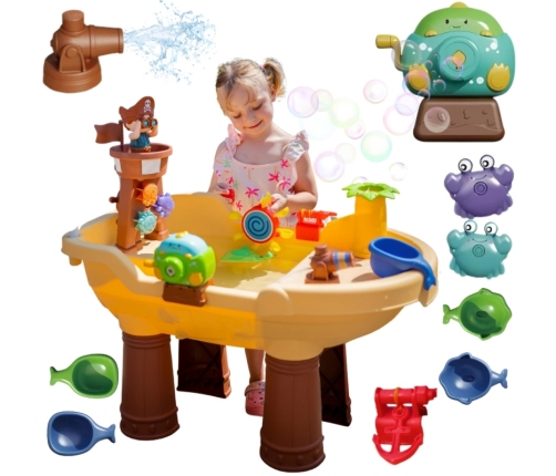 WOOPIE Stolik Wodny 2w1 Piaskownica Statek Piracki XL z Maszyna do Robienia Baniek Mydlanych