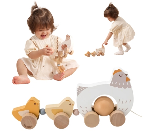 VIGA PolarB Drewniana Kurka z Pisklętami do Ciągnięcia