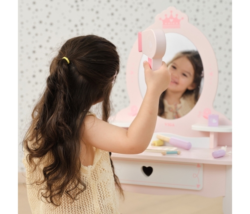 VIGA Duża Toaletka Drewniana Biało-Różowa z Lustrem i Krzesełkiem