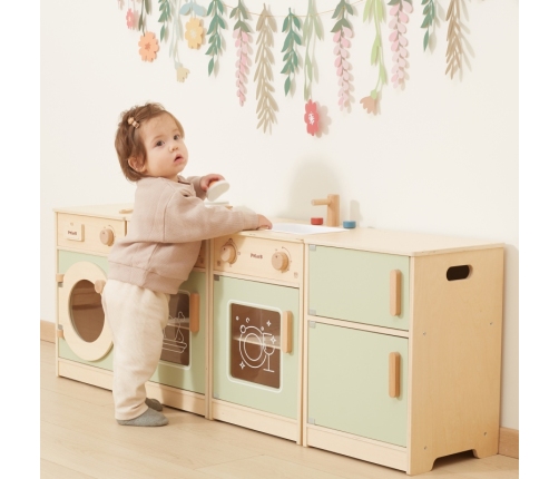 VIGA PolarB Drewniany Zestaw Kuchenny XL Pralka Kuchenka Zmywarka - Zielony