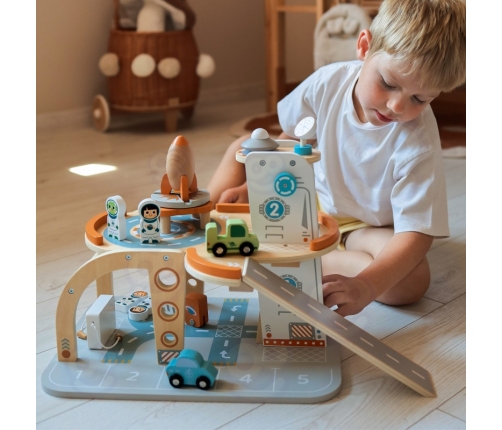 TOOKY TOY Drewniany Kosmiczny Parking Stacja Kosmiczna