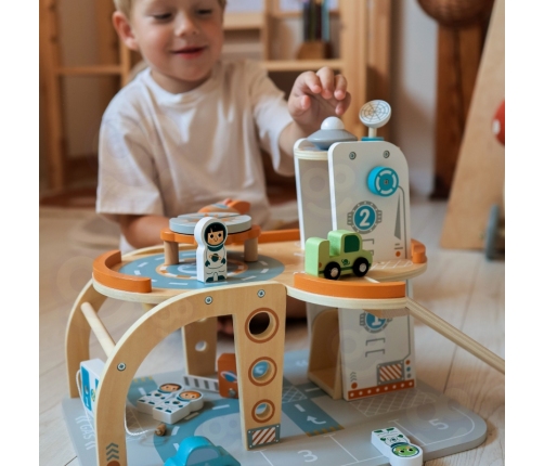 TOOKY TOY Drewniany Kosmiczny Parking Stacja Kosmiczna
