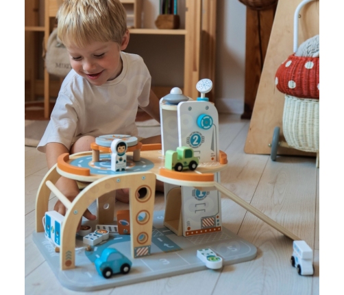 TOOKY TOY Drewniany Kosmiczny Parking Stacja Kosmiczna