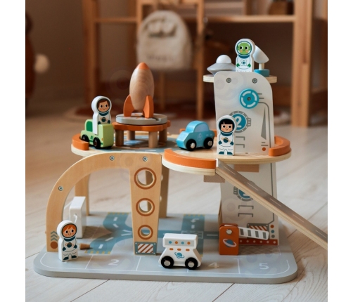 TOOKY TOY Drewniany Kosmiczny Parking Stacja Kosmiczna