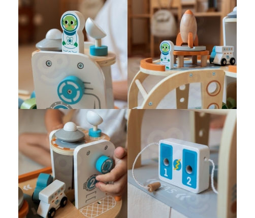 TOOKY TOY Drewniany Kosmiczny Parking Stacja Kosmiczna