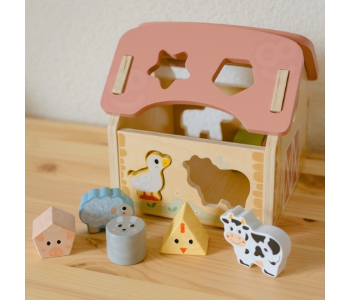 WOOPIE GREEN Drewniana Farma Sorter Kształtów i Kolorów 13 el.