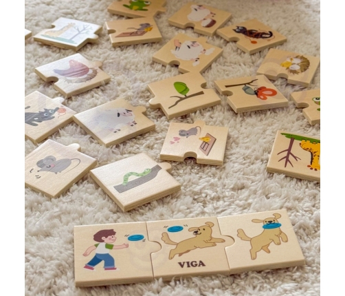VIGA Drewniana Układanka Puzzle Dopasuj Czynności Zwierząt