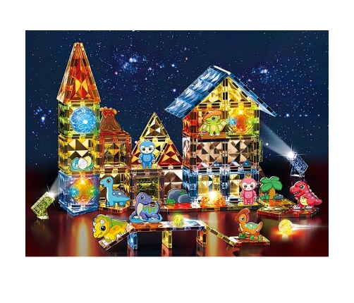 WOOPIE Klocki Magnetyczne Konstrukcyjne Świecące 3D Park Dinozaurów 124el.