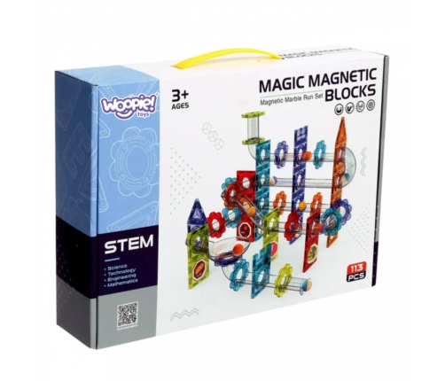 WOOPIE Klocki Magnetyczne Konstrukcyjne 3D Zestaw Edukacyjny Tor Kulkowy 113 el.