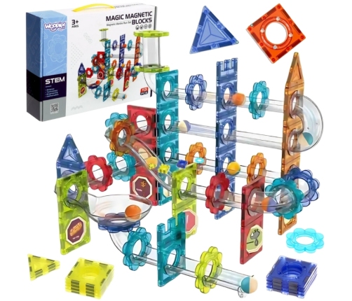 WOOPIE Klocki Magnetyczne Konstrukcyjne 3D Zestaw Edukacyjny Tor Kulkowy 113 el.