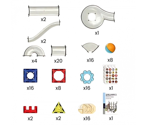 WOOPIE Klocki Magnetyczne Konstrukcyjne 3D Zestaw Edukacyjny Tor Kulkowy 113 el.