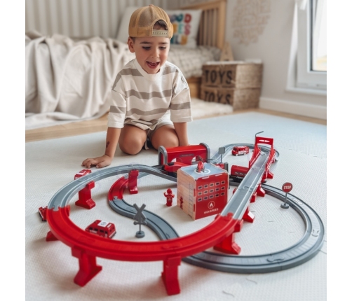 WOOPIE Kolejka Elektryczna Tor Samochodowy Straż Helikopter Auta 92 el.