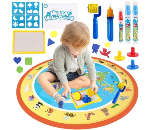 WOOPIE Magiczna Mata Wodna do Malowania Okrągła ZOO 23 el.