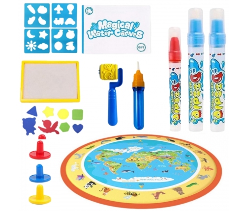 WOOPIE Magiczna Mata Wodna do Malowania Okrągła ZOO 23 el.