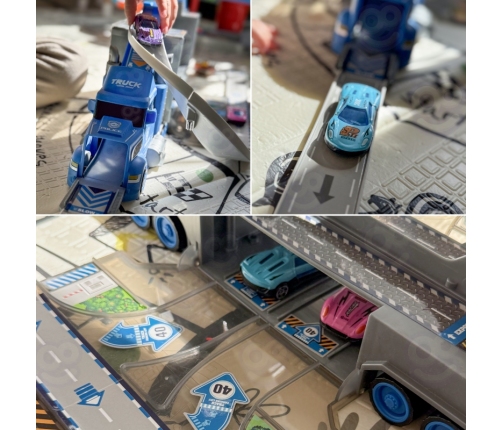 WOOPIE Zestaw Ciężarówka Policyjna Laweta Garaż Tor Wyścigowy