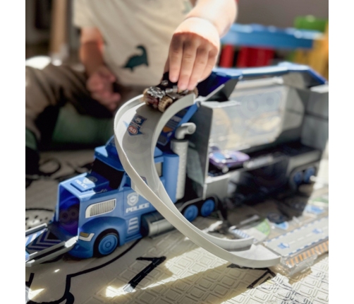 WOOPIE Zestaw Ciężarówka Policyjna Laweta Garaż Tor Wyścigowy