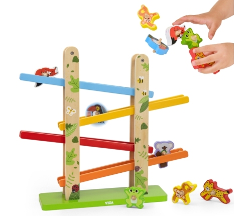 VIGA Drewniana Zjeżdżalnia dla Zwierzątek Dżungla 7 el.
