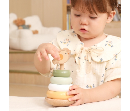 VIGA PolarB Drewniana Piramidka Edukacyjna - Ptaszek