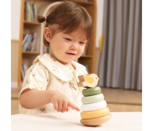 VIGA PolarB Drewniana Piramidka Edukacyjna - Ptaszek