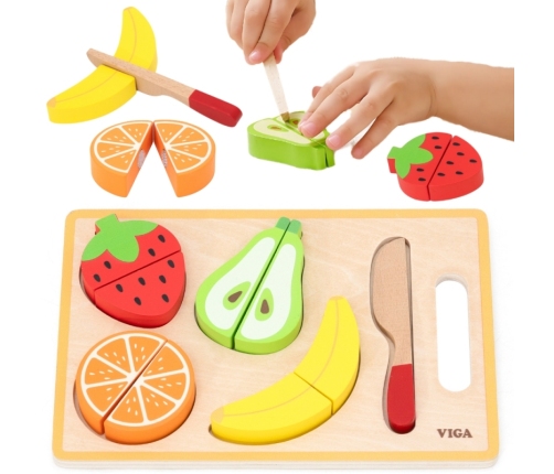 VIGA Drewniana Układanka Edukacyjna Montessori Owoce do Krojenia