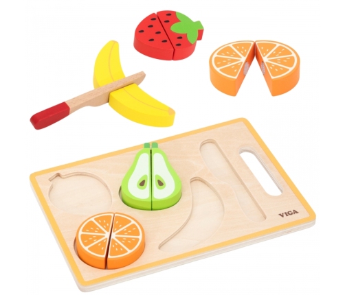 VIGA Drewniana Układanka Edukacyjna Montessori Owoce do Krojenia