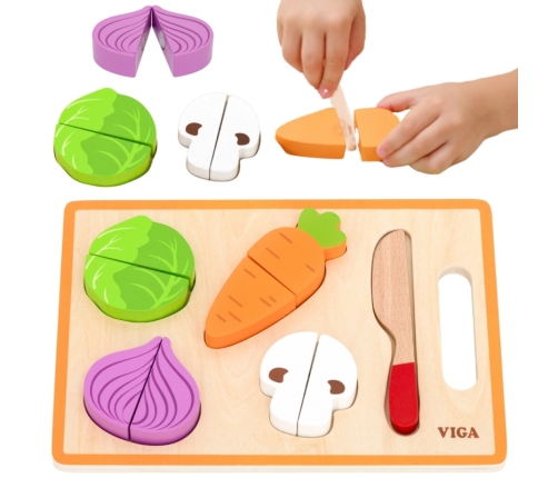 VIGA Drewniana Układanka Edukacyjna Montessori Warzywa do Krojenia