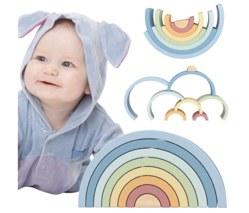 TOOKY TOY Pastelowa Układanka Drewniane Klocki Montessori Tęcza