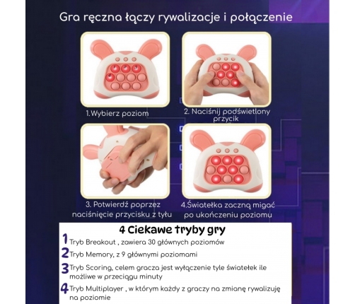 WOOPIE Gra POP IT Elektryczna Antystresowa Zręcznościowa Uszy Króliczka