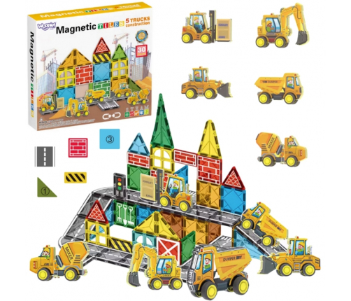 Woopie Zestaw Klocków Magnetycznych z Pojazdami Budowlanymi